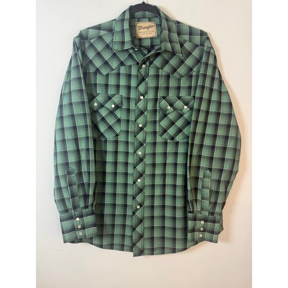 Wrangler Other - Wrangler Western Pearl Snap Plaid Button Mens L/XL 46 Shirt Long Sleeve